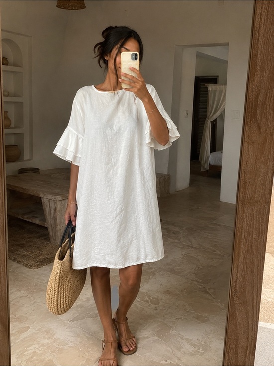 Francesca Bettini Dresses & Skirts - Effortless White Ruffle-Sleeve Shift Dress